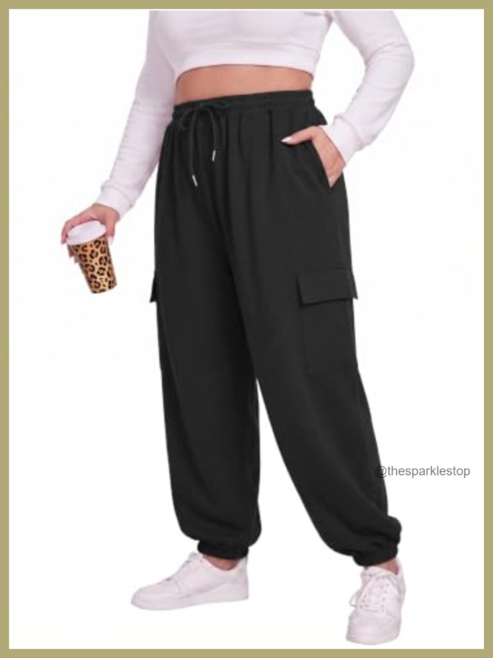 Plus Size Cargo Joggers Baggy Sweatpants High Rise Tapered Ankle